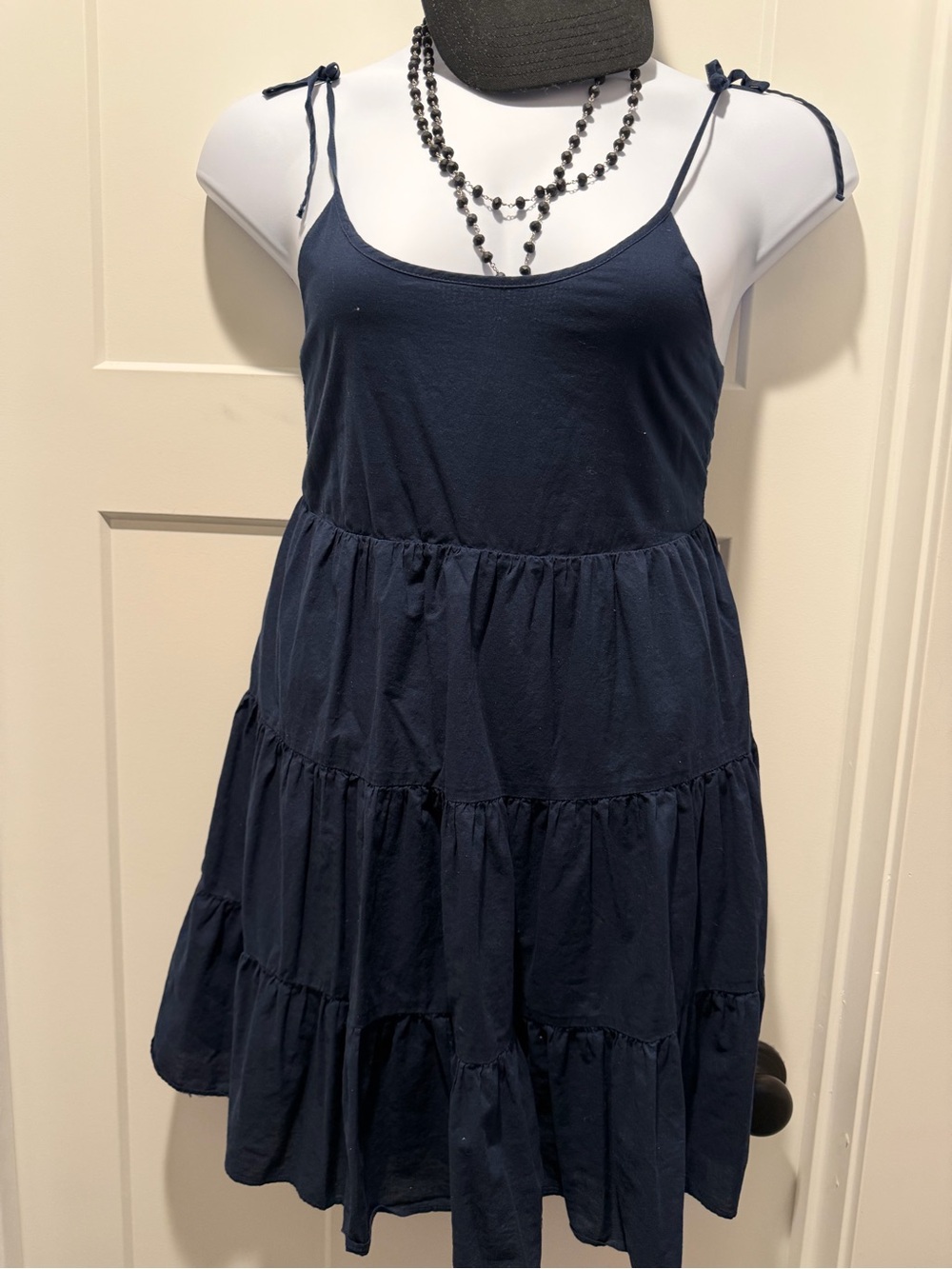 Vineyard Vines Navy Tie-Shoulder Tiered Mini Dress